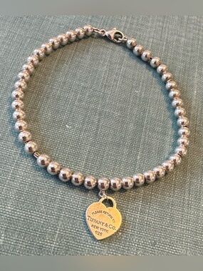 Tiffany & Co. Silver Beaded Bracelet with Heart Tag - Silver